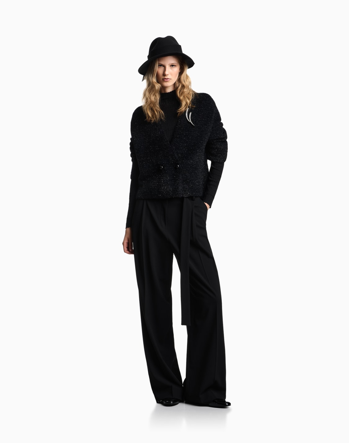 double-breasted-cardigan-in-a-lurex-links-stitch-knit-black--emporio-armani