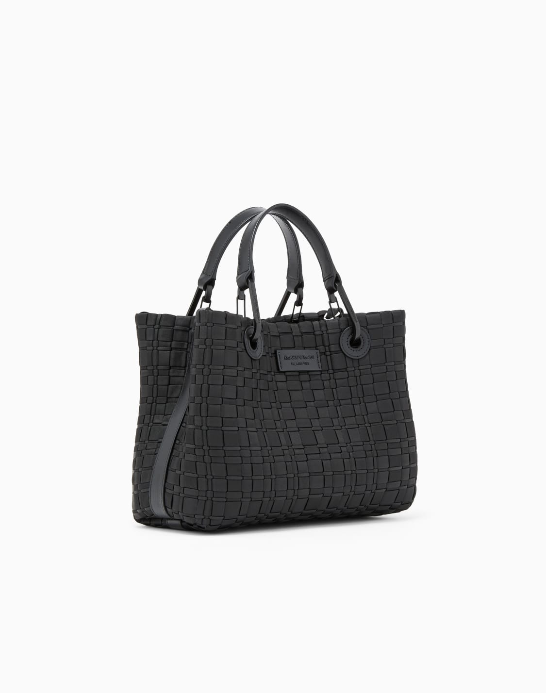 bolso-shopper-myea-pequeo-en-nailon-trenzado-negro--emporio-armani