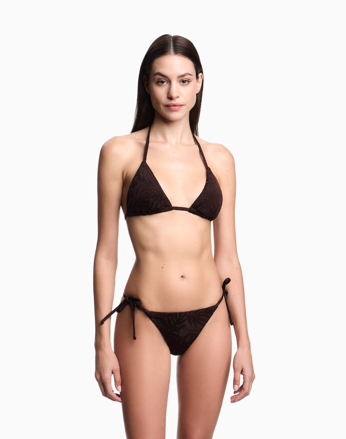 bikini-triangle-rembourr-en-lycra-jacquard-feuillage-marron--emporio-armani