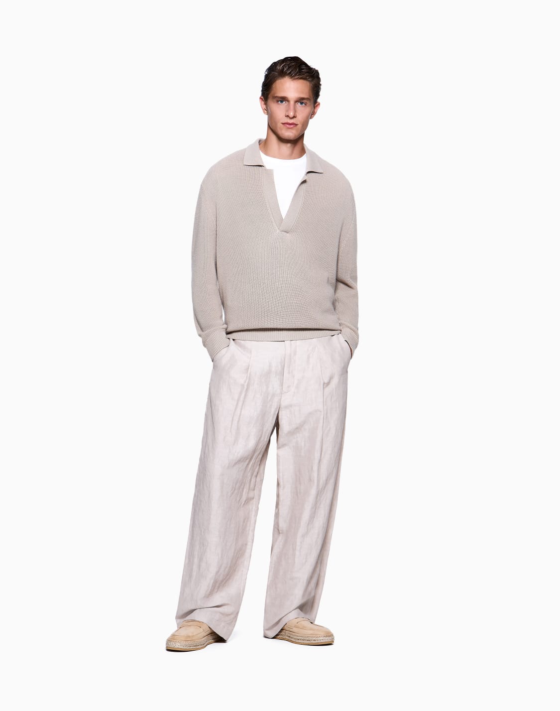 long-sleeved-polo-shirt-in-cotton-and-cashmere-with-a-half-fishermans-rib-beige--giorgio-armani