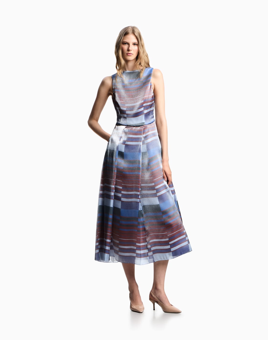 technical-cady-sleeveless-dress-with-pleats-patterned--emporio-armani