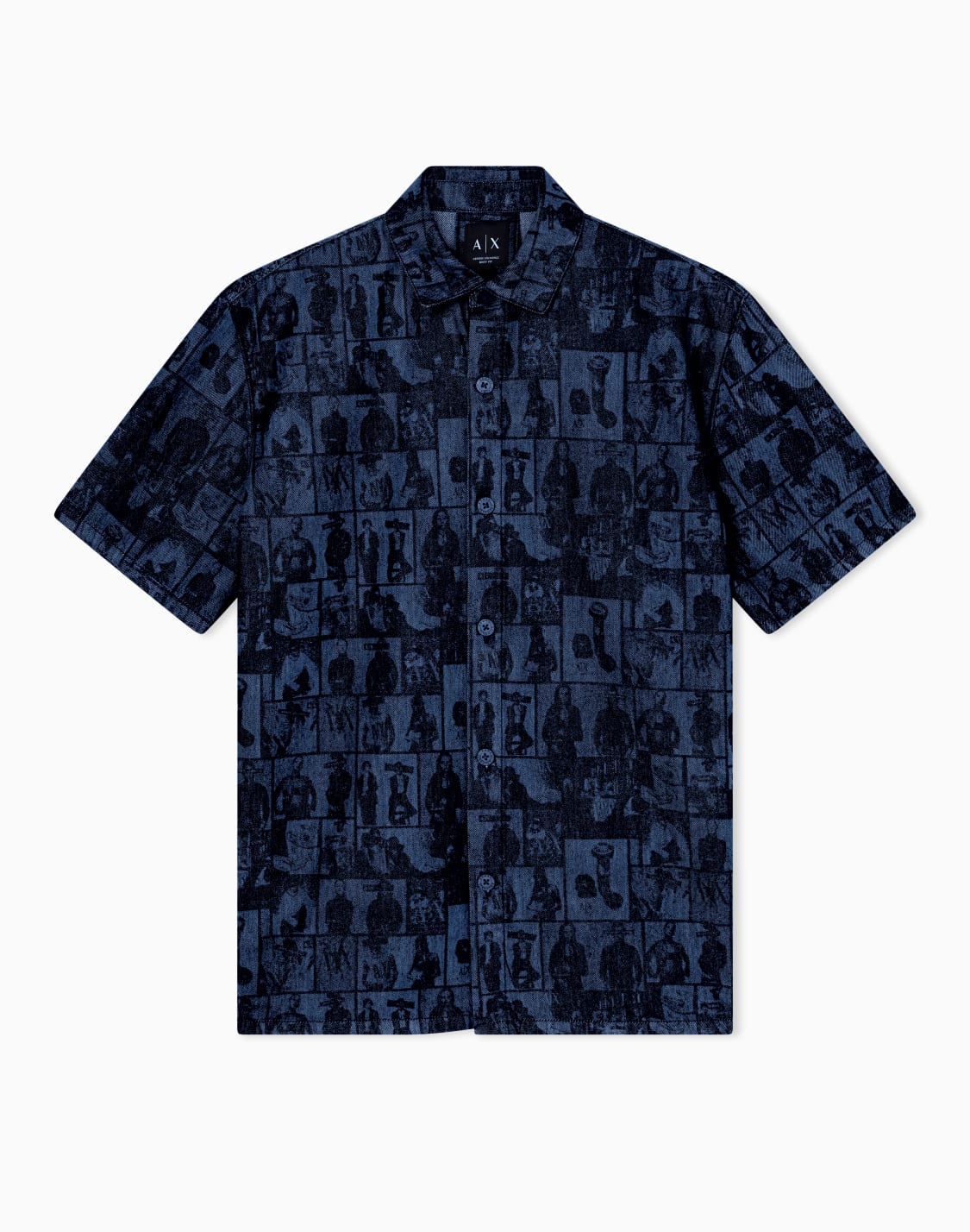アカイブプリント-デニム-ボクシフィット-半袖シャツ-ブル--armani-exchange