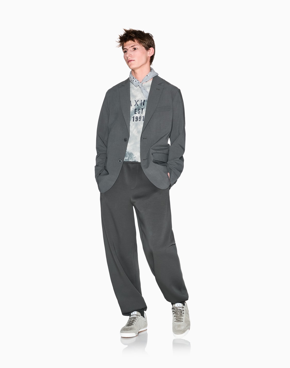 axロゴ-タイダイ-半袖クルネックtシャツ-ベジュ--armani-exchange