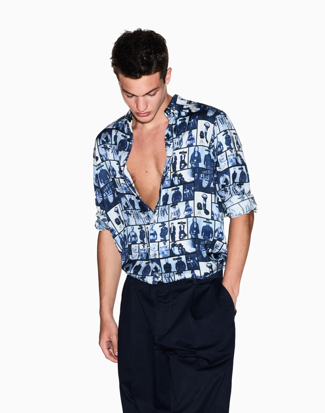 オルオバプリント-シャツ-ブル--armani-exchange