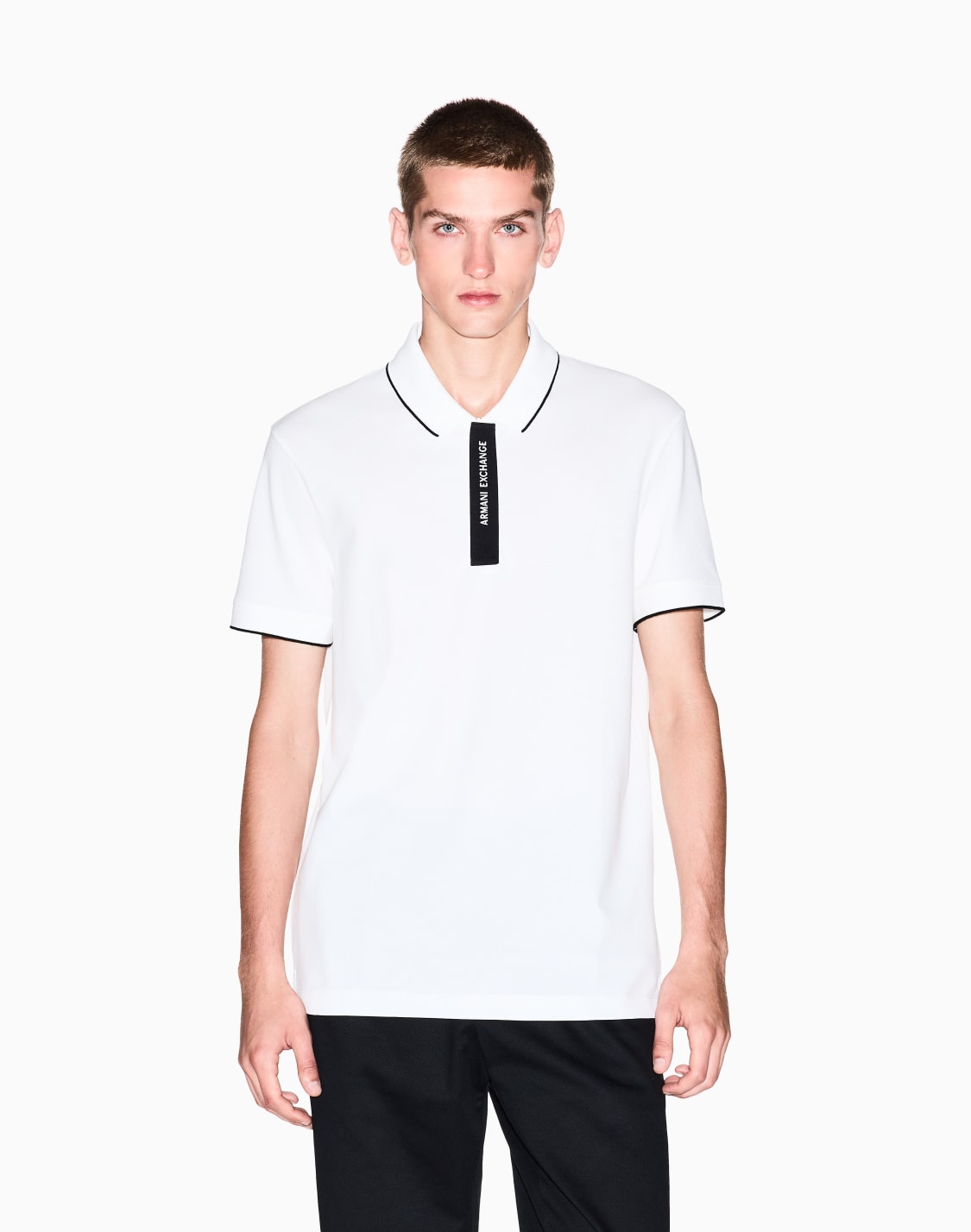 Slim-fit stretch piqué polo shirt with micro eagle