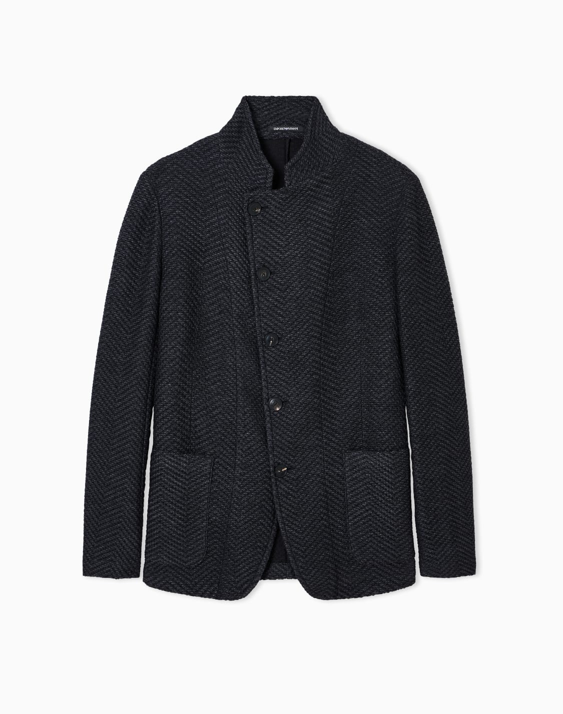 icon-guru-collar-jacket-with-off-centre-fastening-in-a-chevron-wool-knit-black--emporio-armani
