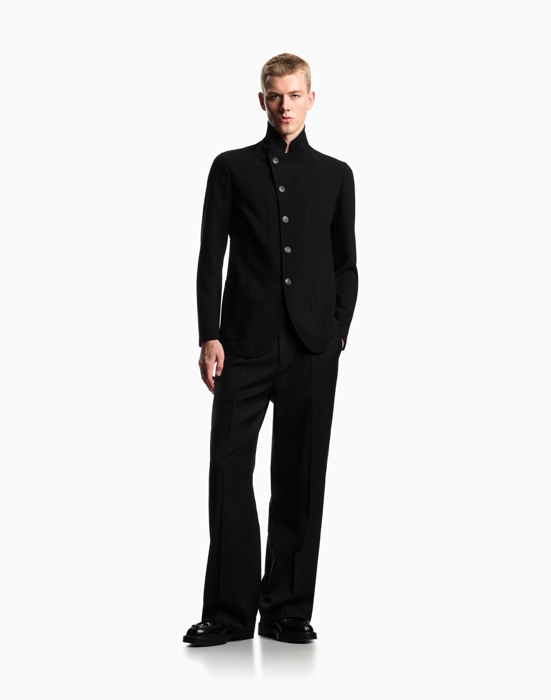 icon-guru-collar-jacket-with-off-centre-fastening-in-three-dimensional-piqu-effect-crpe-jersey-black--emporio-armani