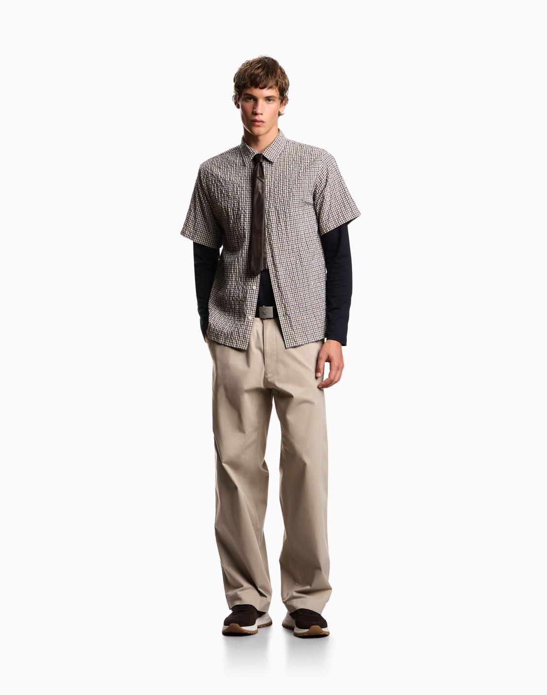 crinkle-cotton-check-shirt-brown--emporio-armani