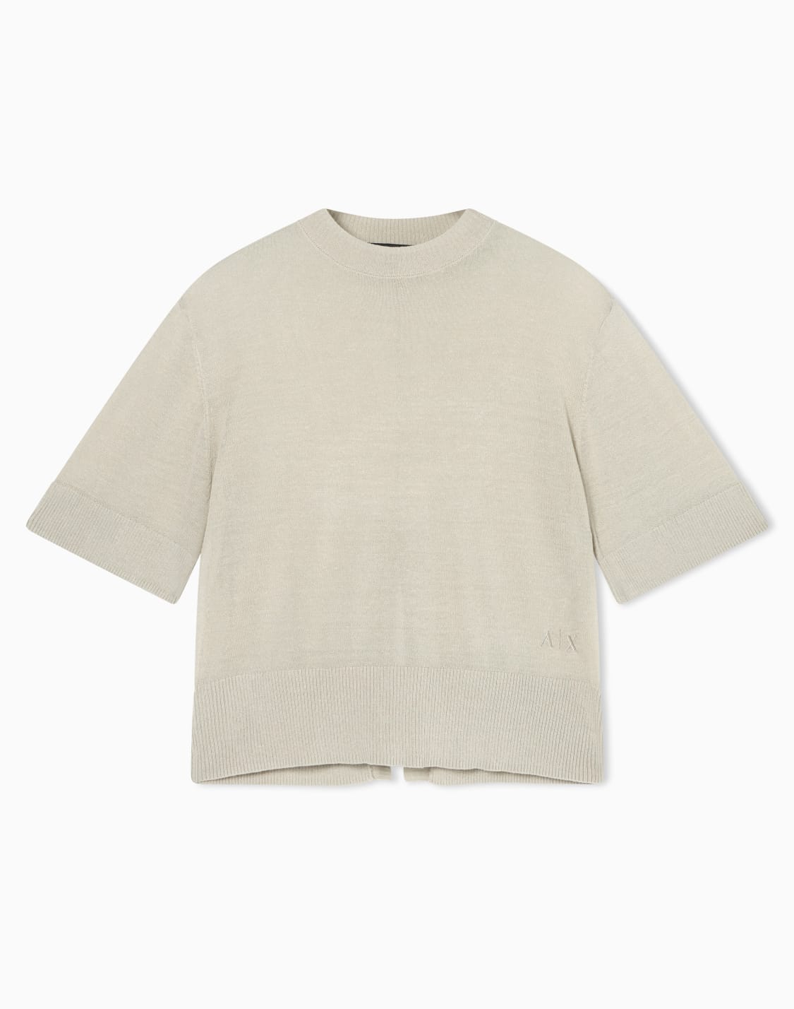 ィスコスリネン-バックスリット半袖ニットプルオバ-ベジュ--armani-exchange