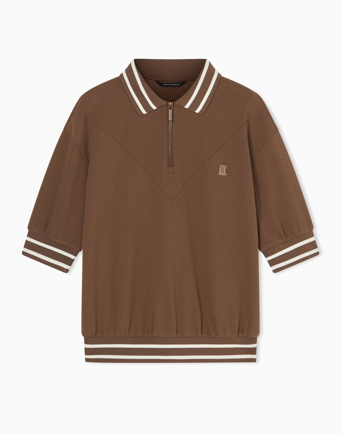 ハフジップ-ニットポロシャツ-ブラウン--armani-exchange