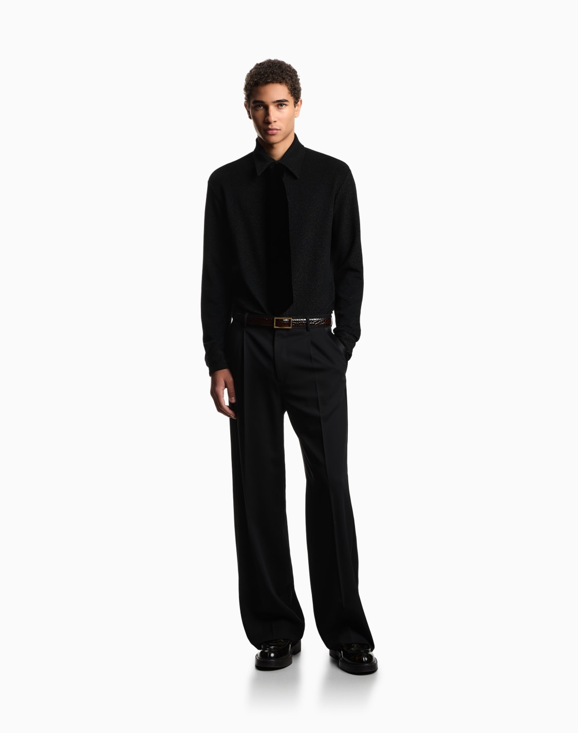 シャツ-ルレックスジャジ-ブラック--emporio-armani