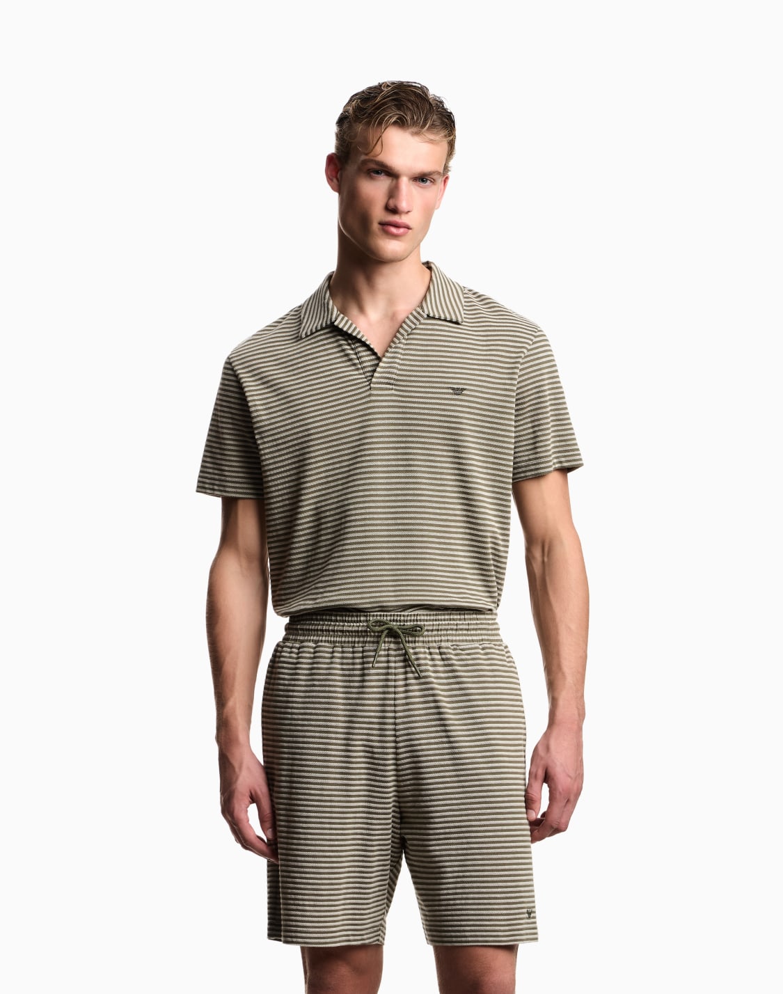 ビチウェア-バミュダパンツ-ストライプニット-グリン--emporio-armani