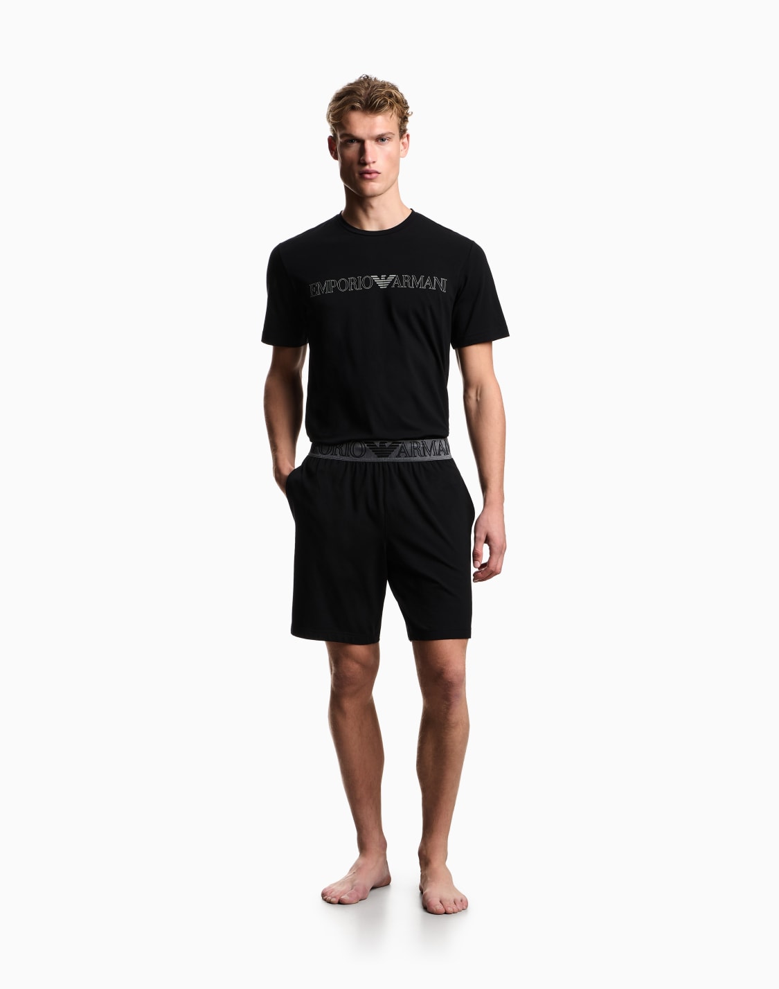 asv-メガロゴ-パジャマ-オガニックジャジ-バミュダパンツタイプ-ブラック--emporio-armani
