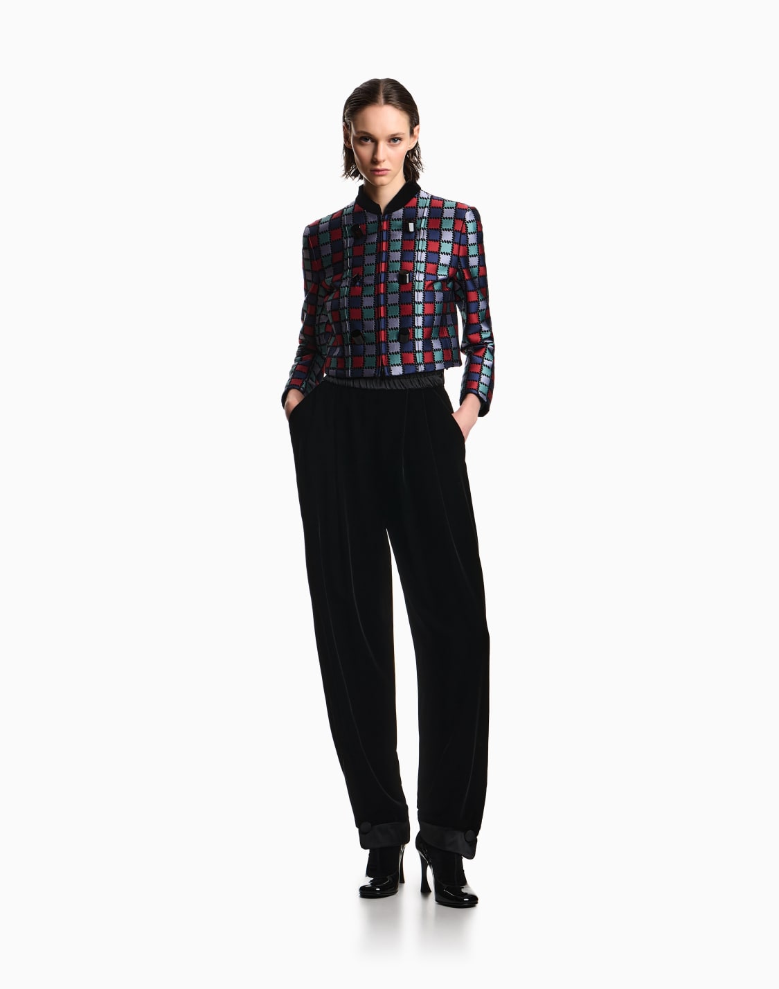 ジャケット-ウル混紡-ジャカド-オルオバチェックモチフ-パタン--emporio-armani
