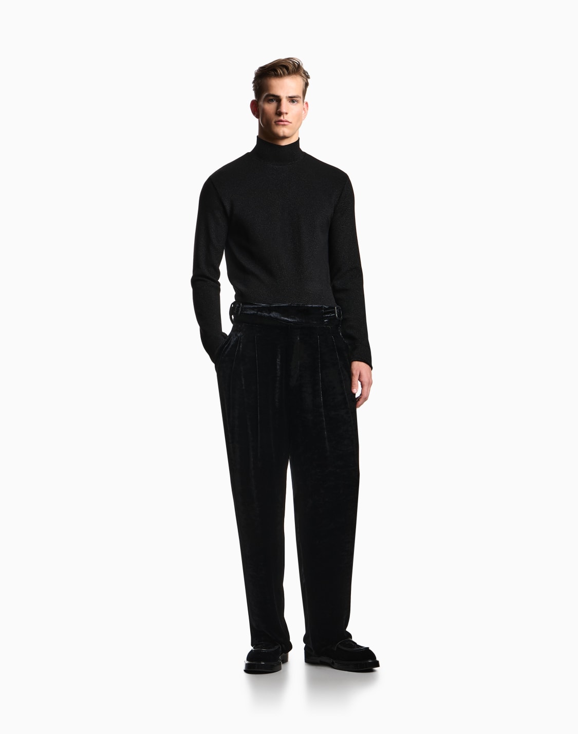 dappled-effect-velvet-trousers-with-pleats-black--emporio-armani