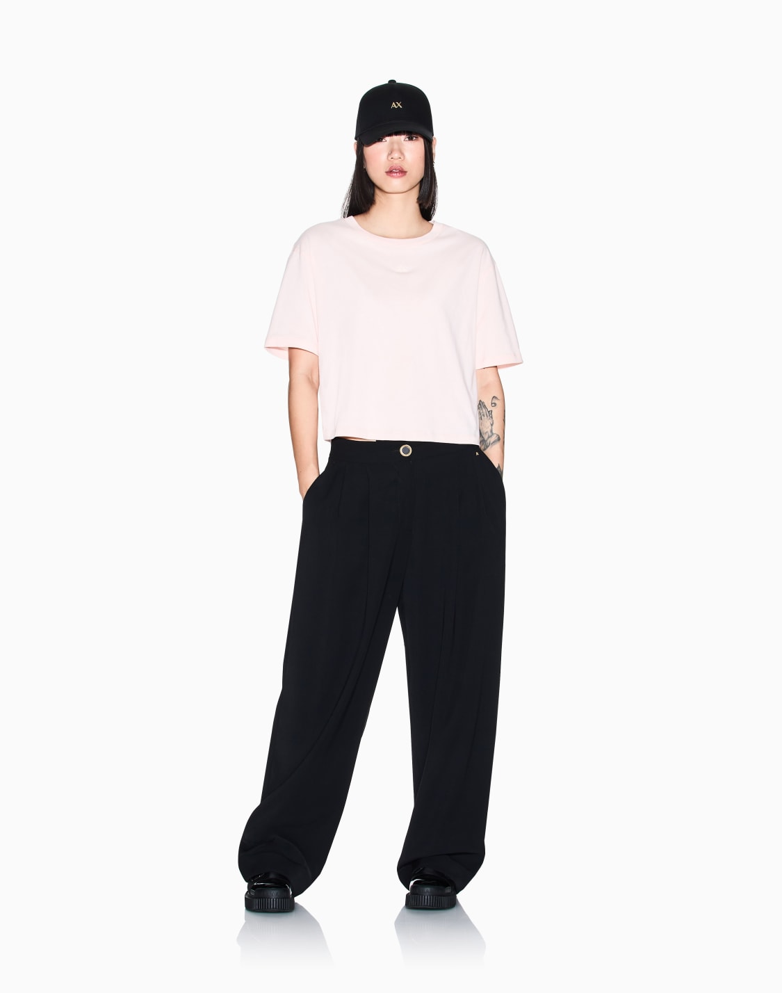 cropped-cotton-t-shirt-pink--armani-exchange
