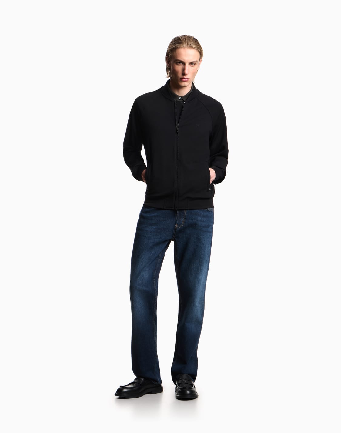 cazadora-en-punto-de-nailon-elstico-con-trama-diagonal-doble-negro--emporio-armani