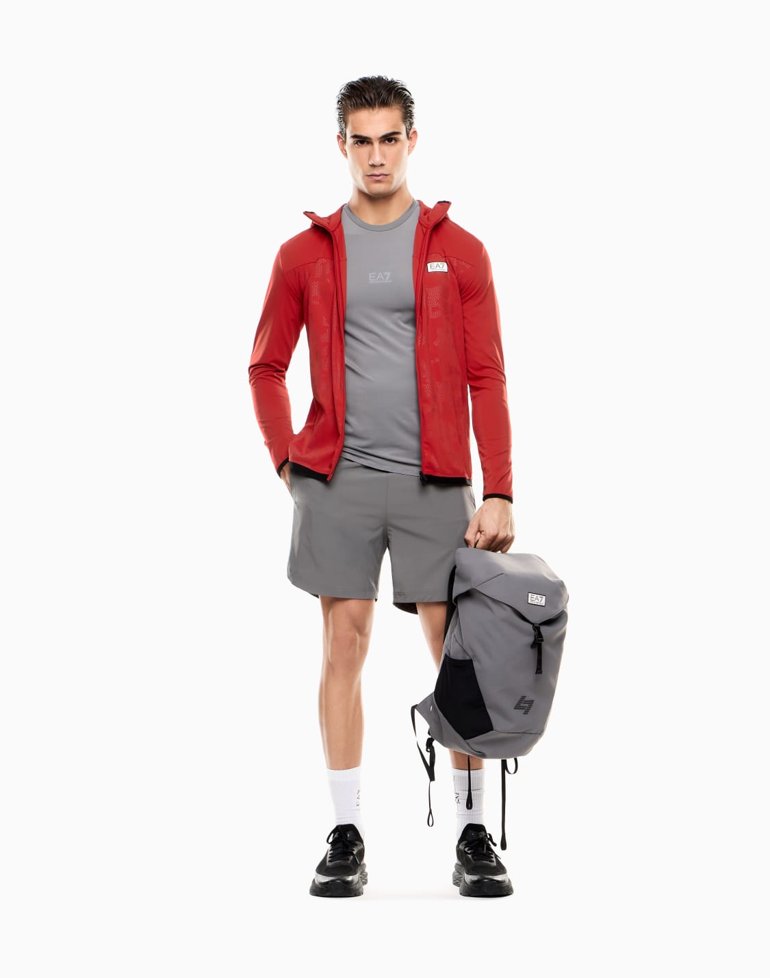 ジップアップ-スウェットシャツ-レッド--ea7