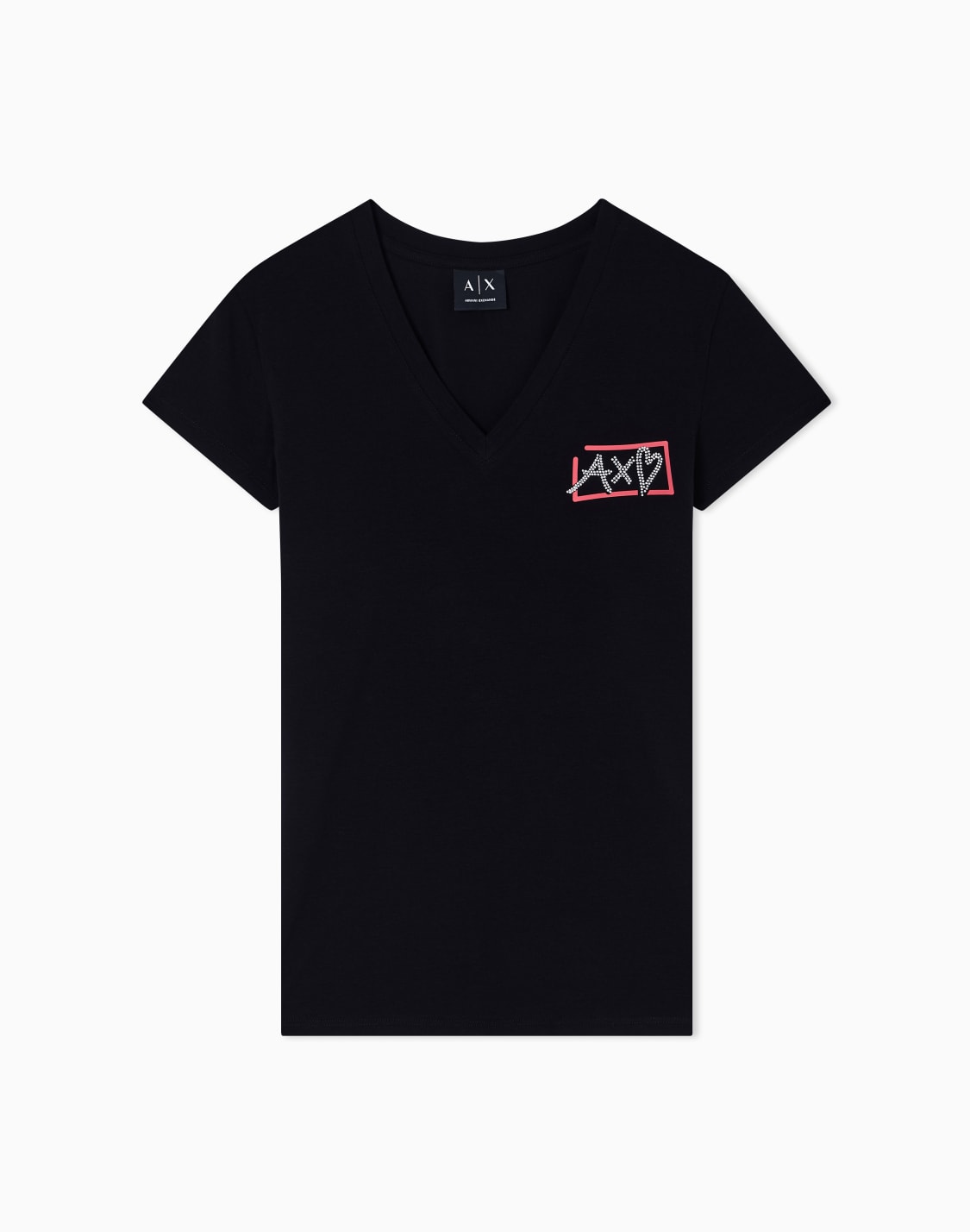 ハトロゴ-半袖vネックtシャツ-ブラック--armani-exchange