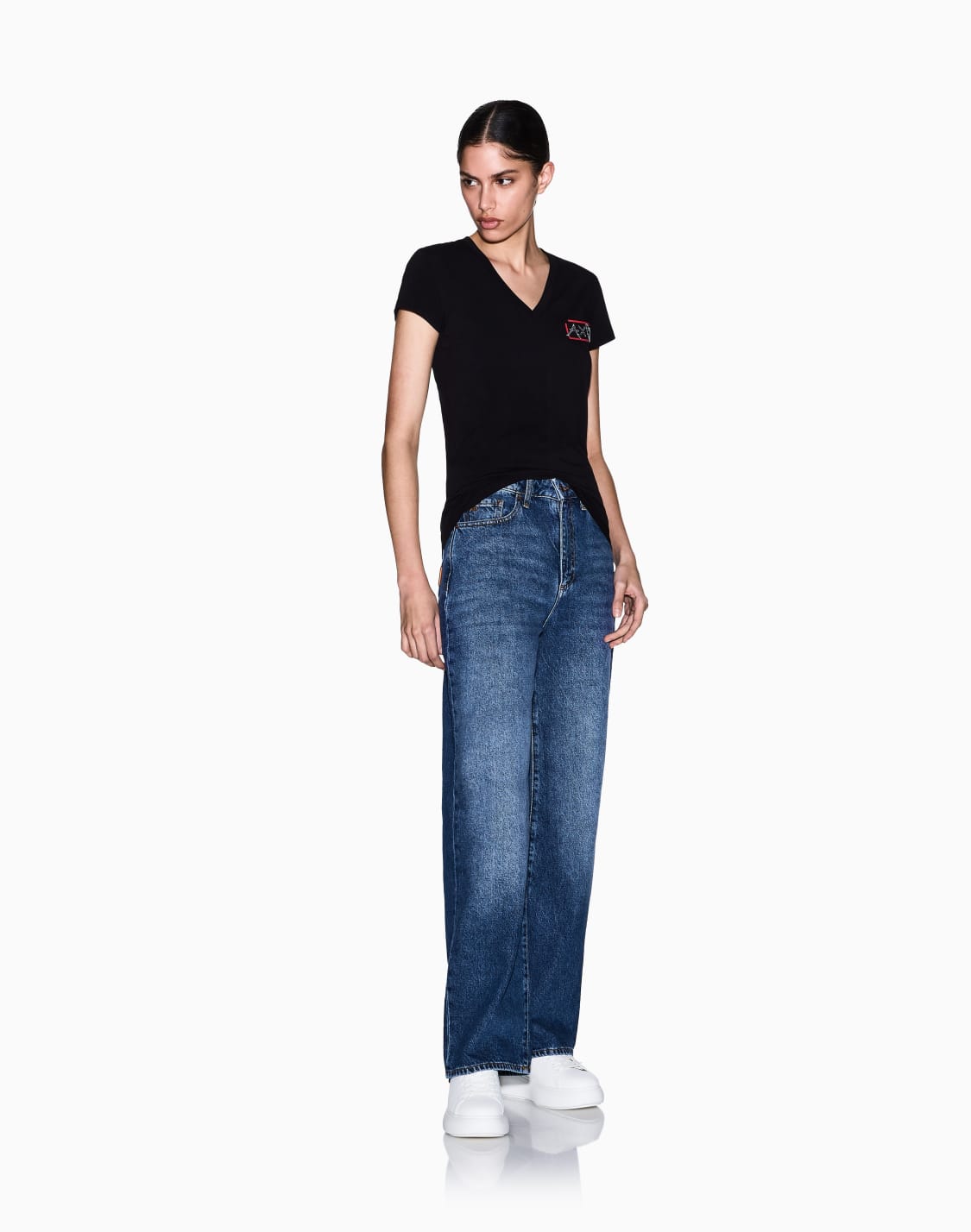 ハトロゴ-半袖vネックtシャツ-ブラック--armani-exchange