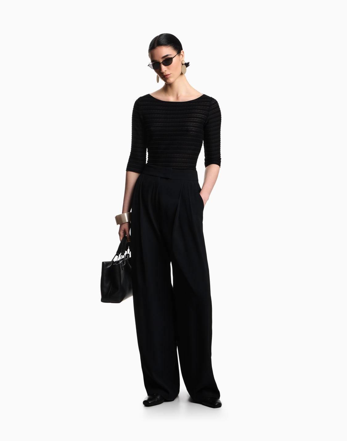 jumper-with-three-quarter-length-sleeves-in-striped-jacquard-jersey-with-a-pattern-black--emporio-armani