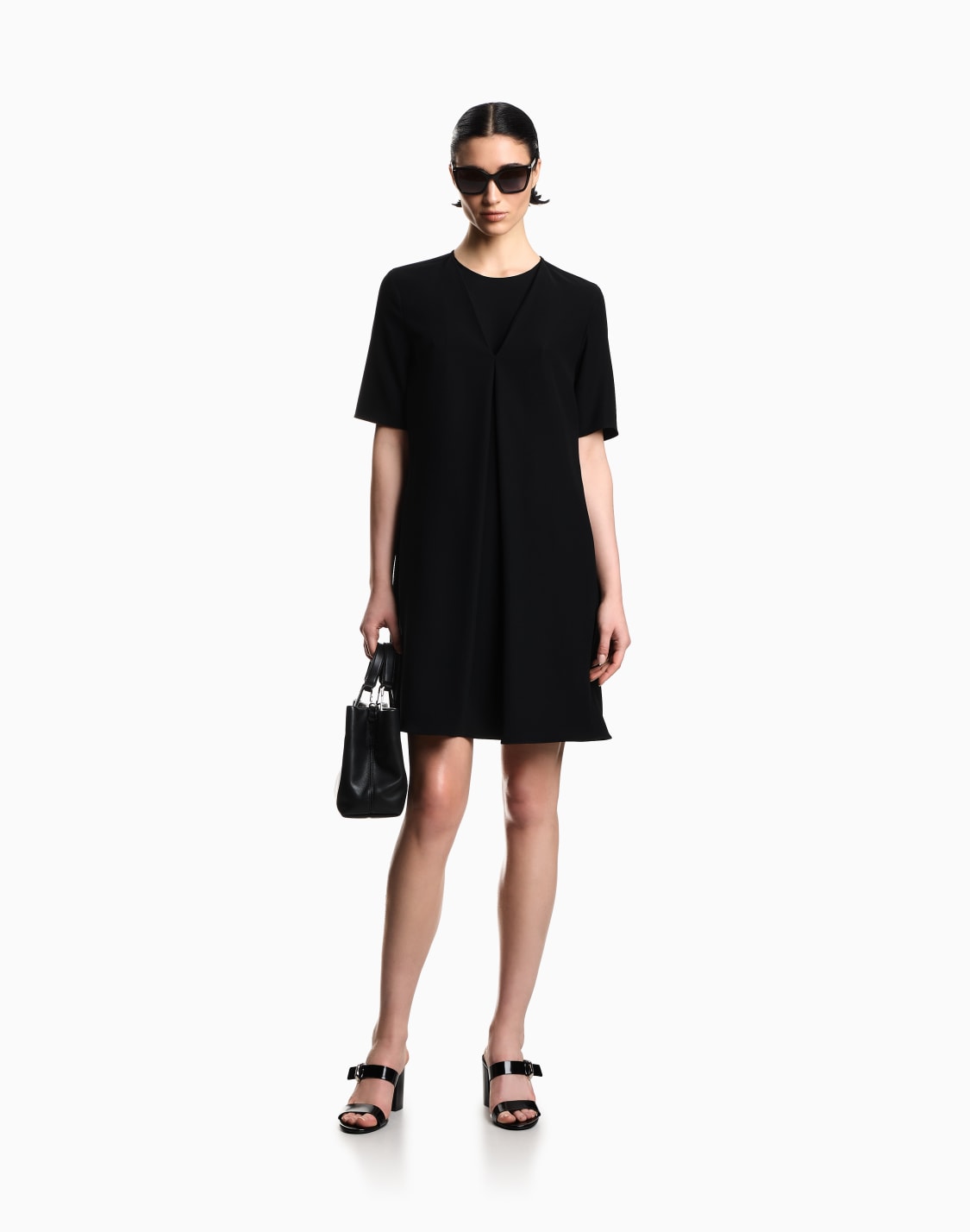 technical-cady-dress-with-front-box-pleat-black--emporio-armani