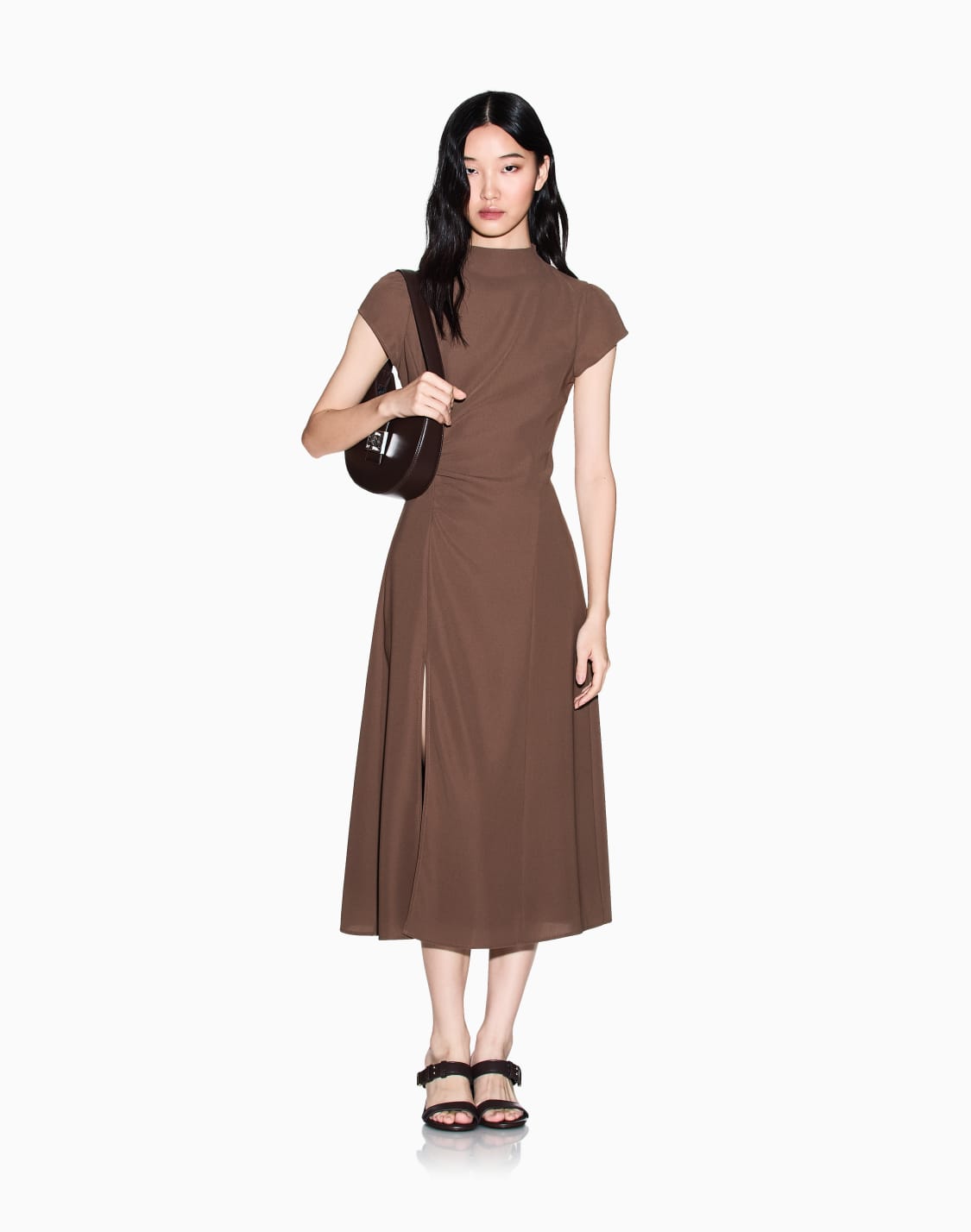 short-dress-in-mixed-fabric-brown--armani-exchange