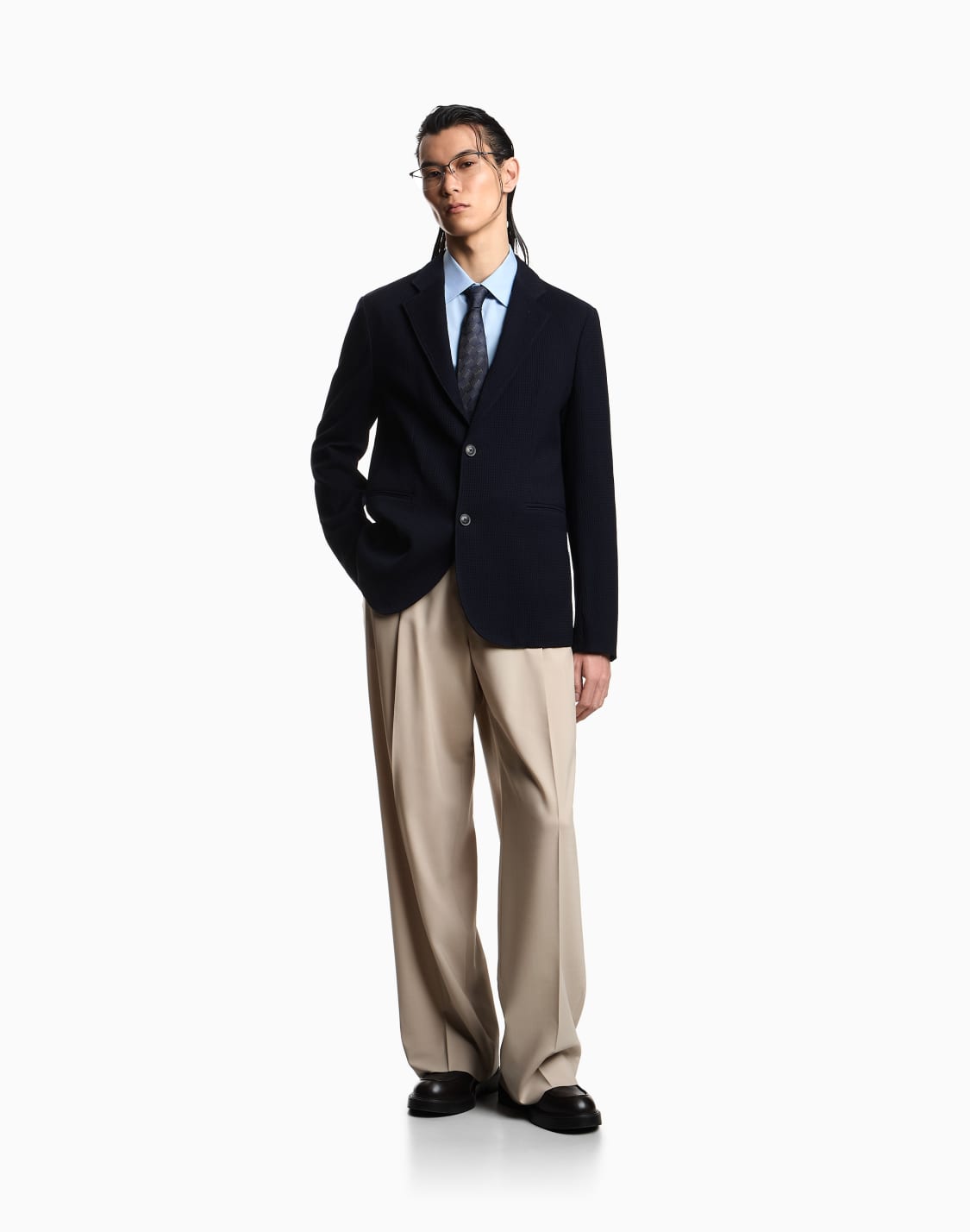 シングルブレストジャケット-3dワッフル風ウルジャジ-ネイビブル--emporio-armani