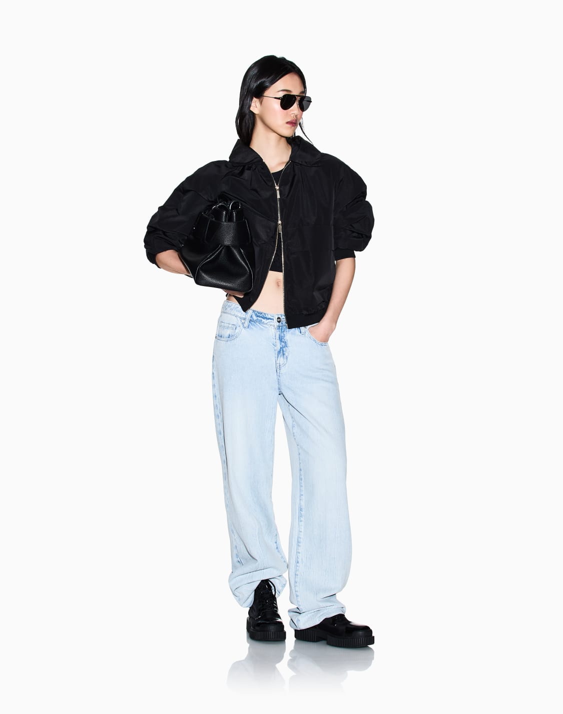 ビッグポケット-フデッドブルゾンジャケット-ブラック--armani-exchange