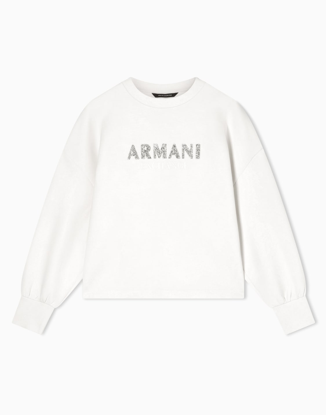 グリッタロゴ-クルネックスウェットプルオバ-ホワイト--armani-exchange