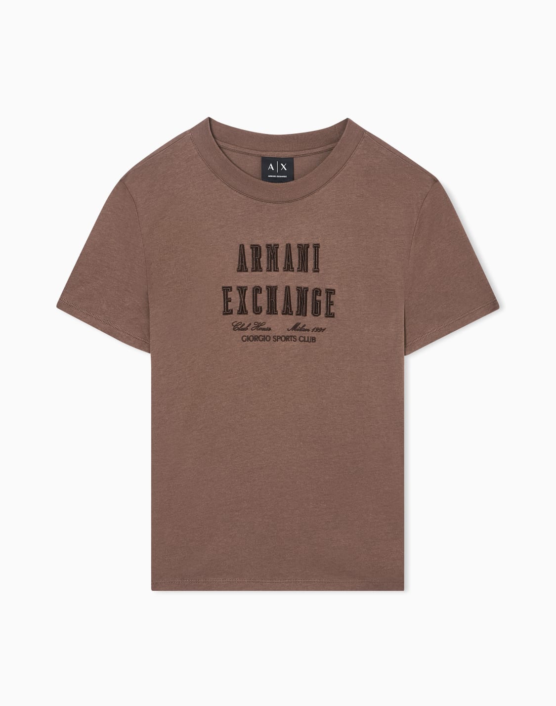 エンブロイダリロゴ-半袖クルネックtシャツ-ブラウン--armani-exchange