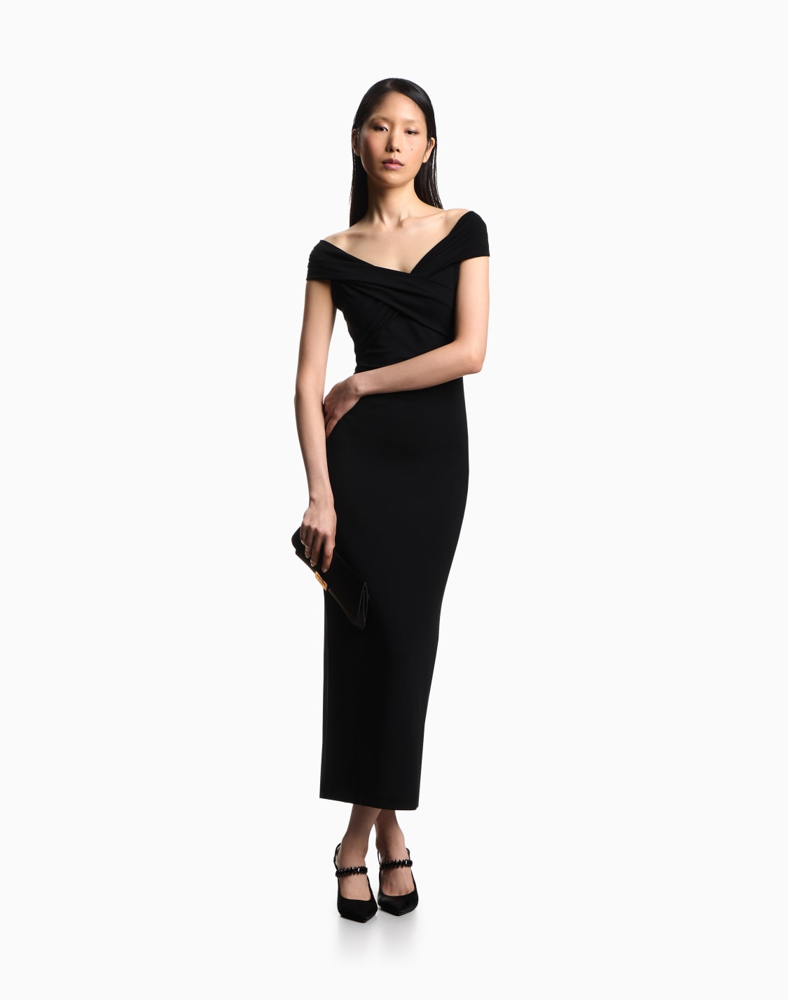 kleid-aus-interlock-mit-berkreuztem-ausschnitt-schwarz--emporio-armani