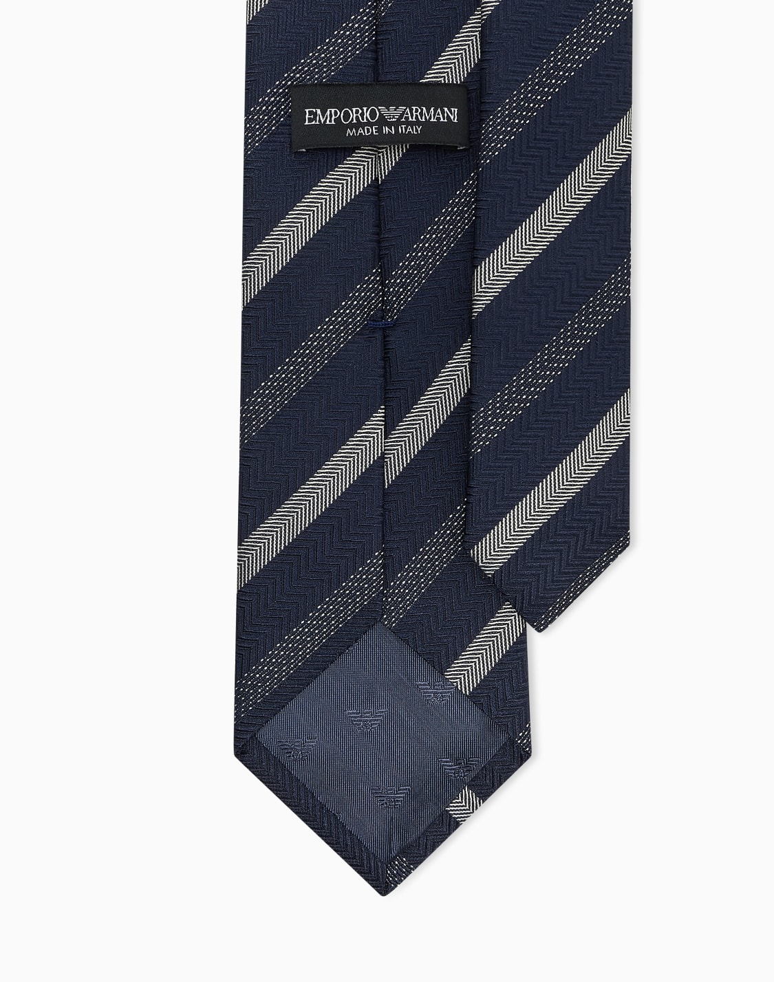 ネクタイ-ピュアシルク-ジャカドストライプシェブロン-ネイビブル--emporio-armani