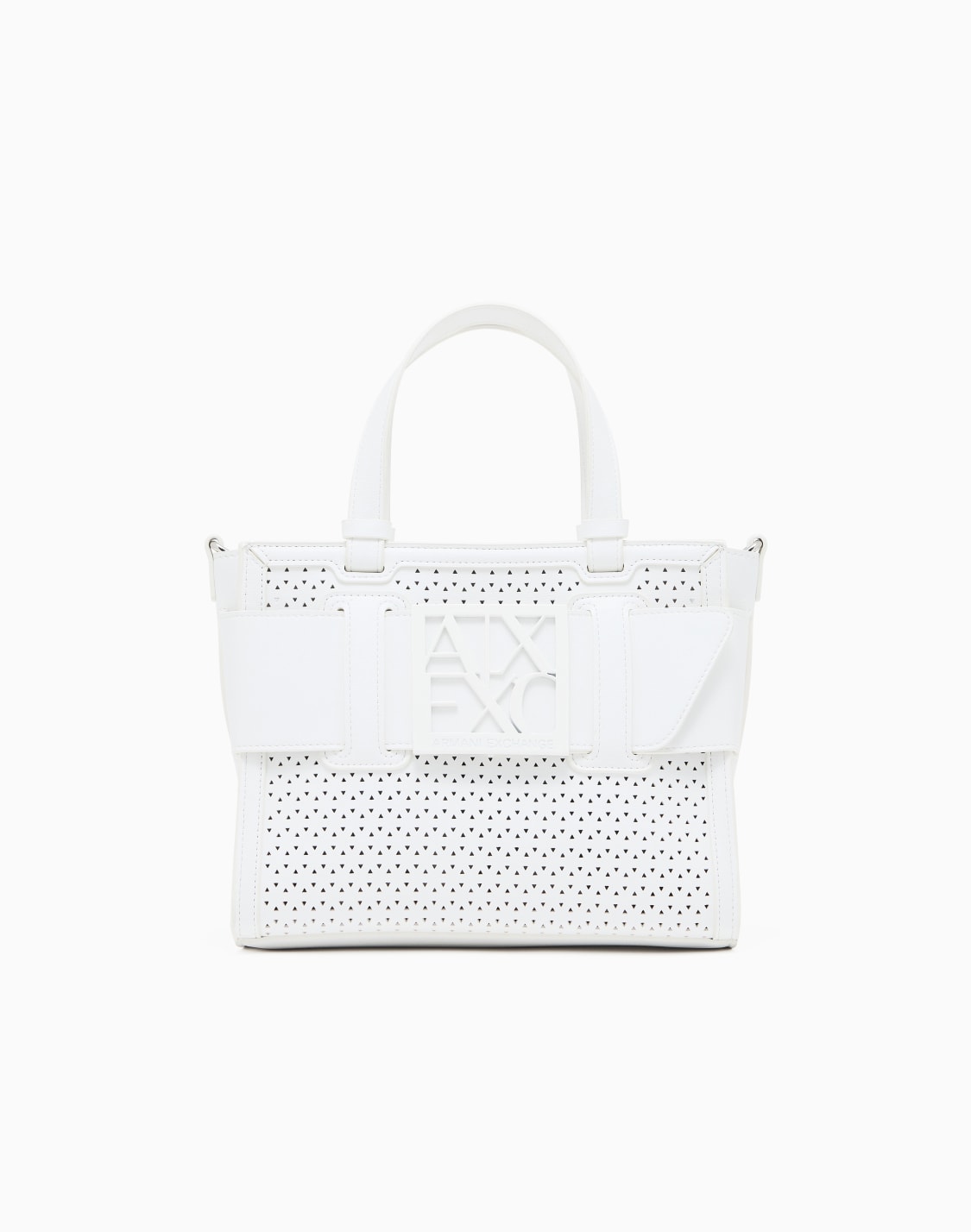 boxロゴバックル-パンチングミニハンドバッグ-ホワイト--armani-exchange