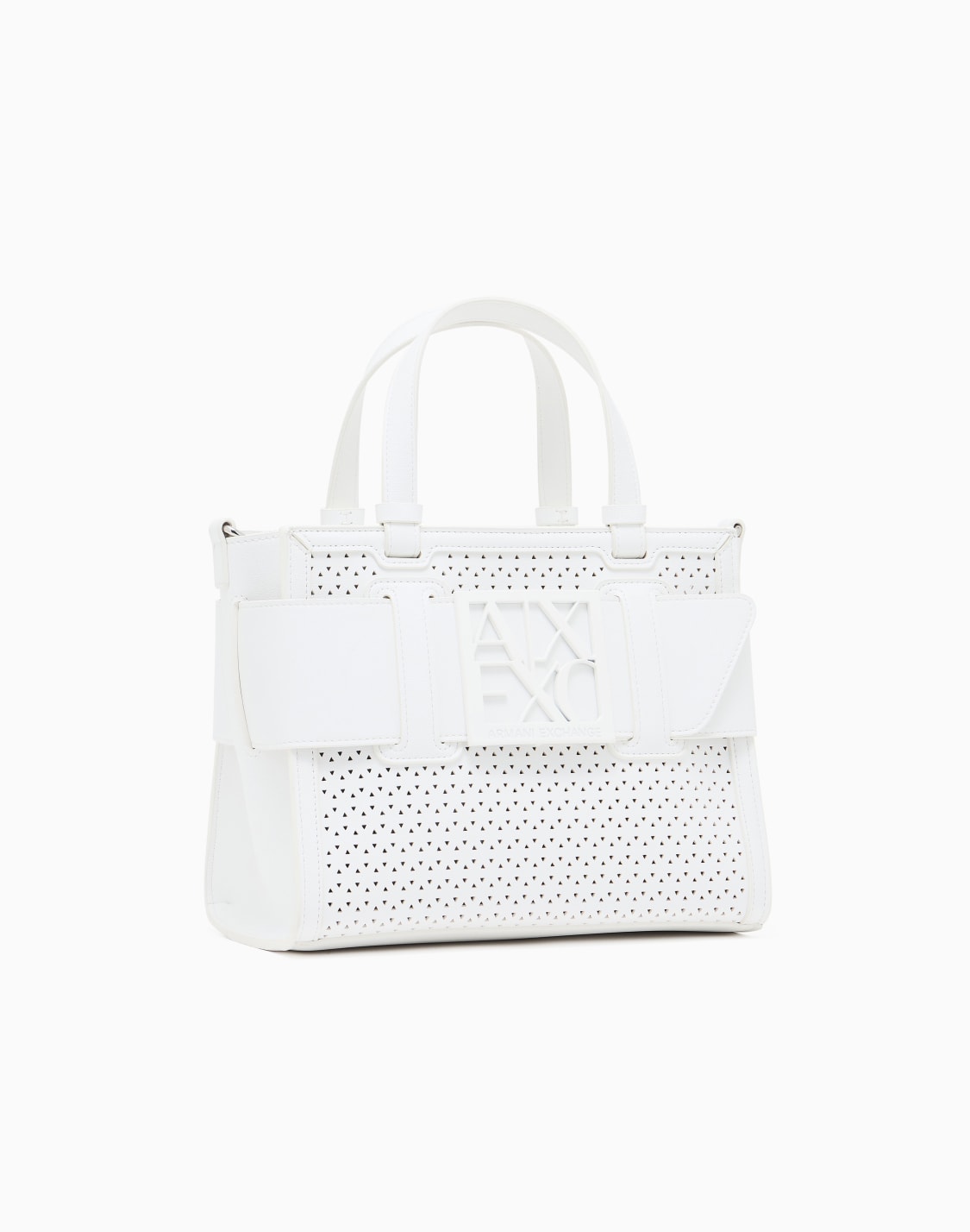 boxロゴバックル-パンチングミニハンドバッグ-ホワイト--armani-exchange