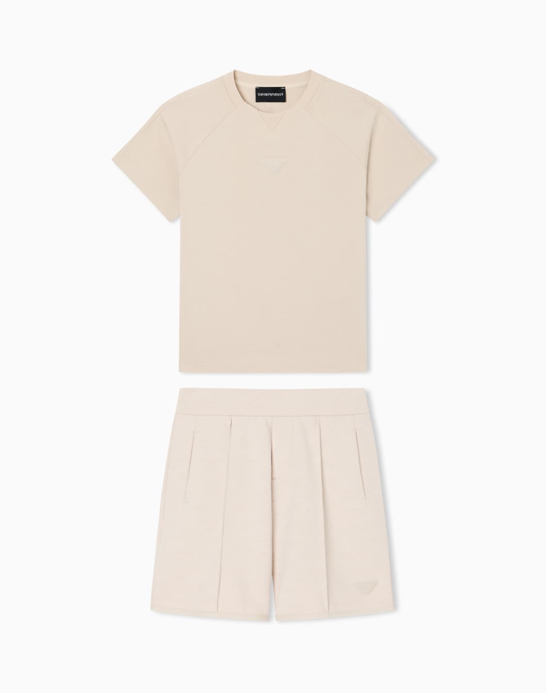 t-shirt-and-bermuda-shorts-set-in-heavy-jersey-micro-patch-eagle-ベジュ--emporio-armani