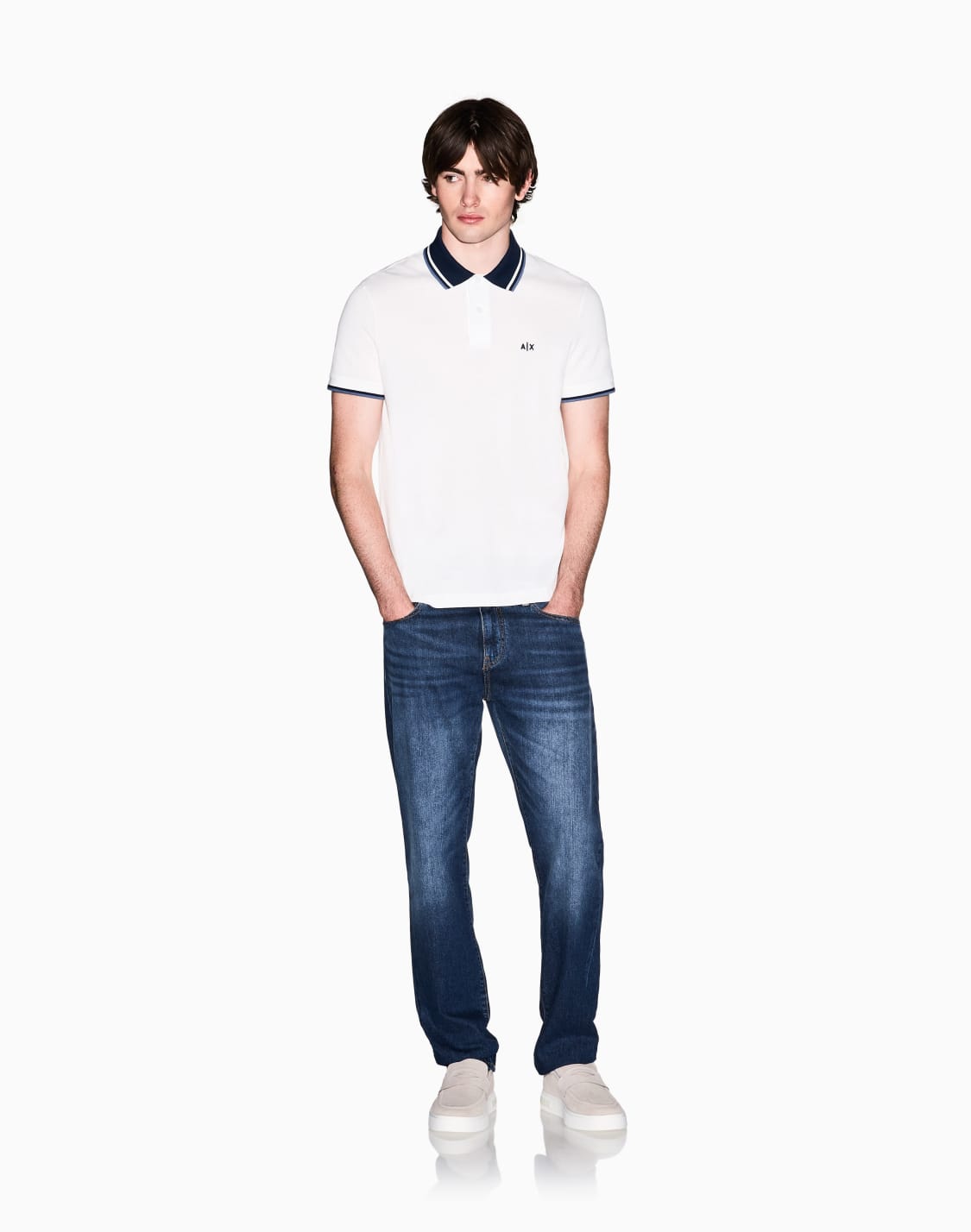 ロゴ-オン-バックネック-半袖ポロシャツ-ホワイト--armani-exchange