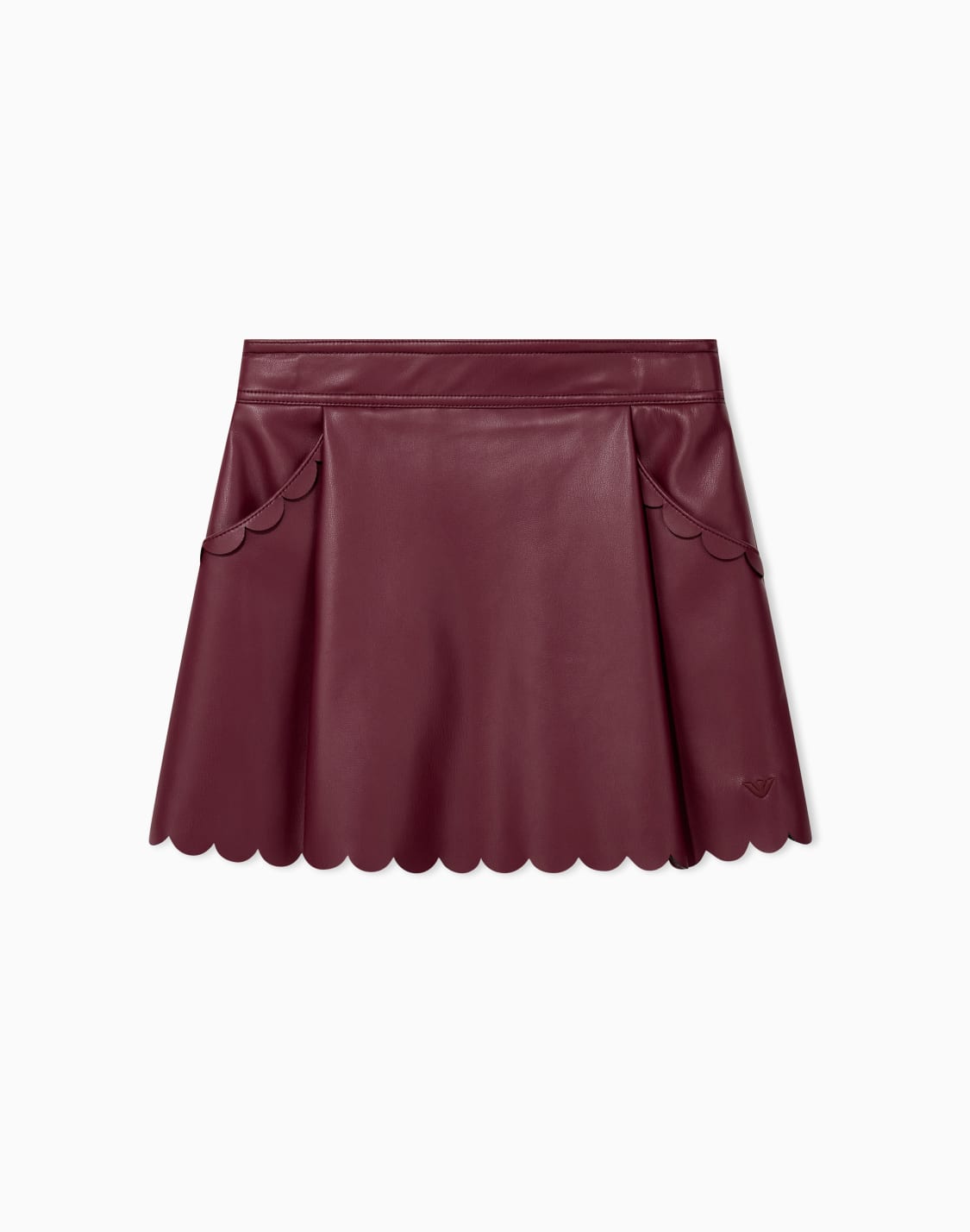 gonna-effetto-pelle-con-logo-e-orlo-smerlato-bordeaux--emporio-armani