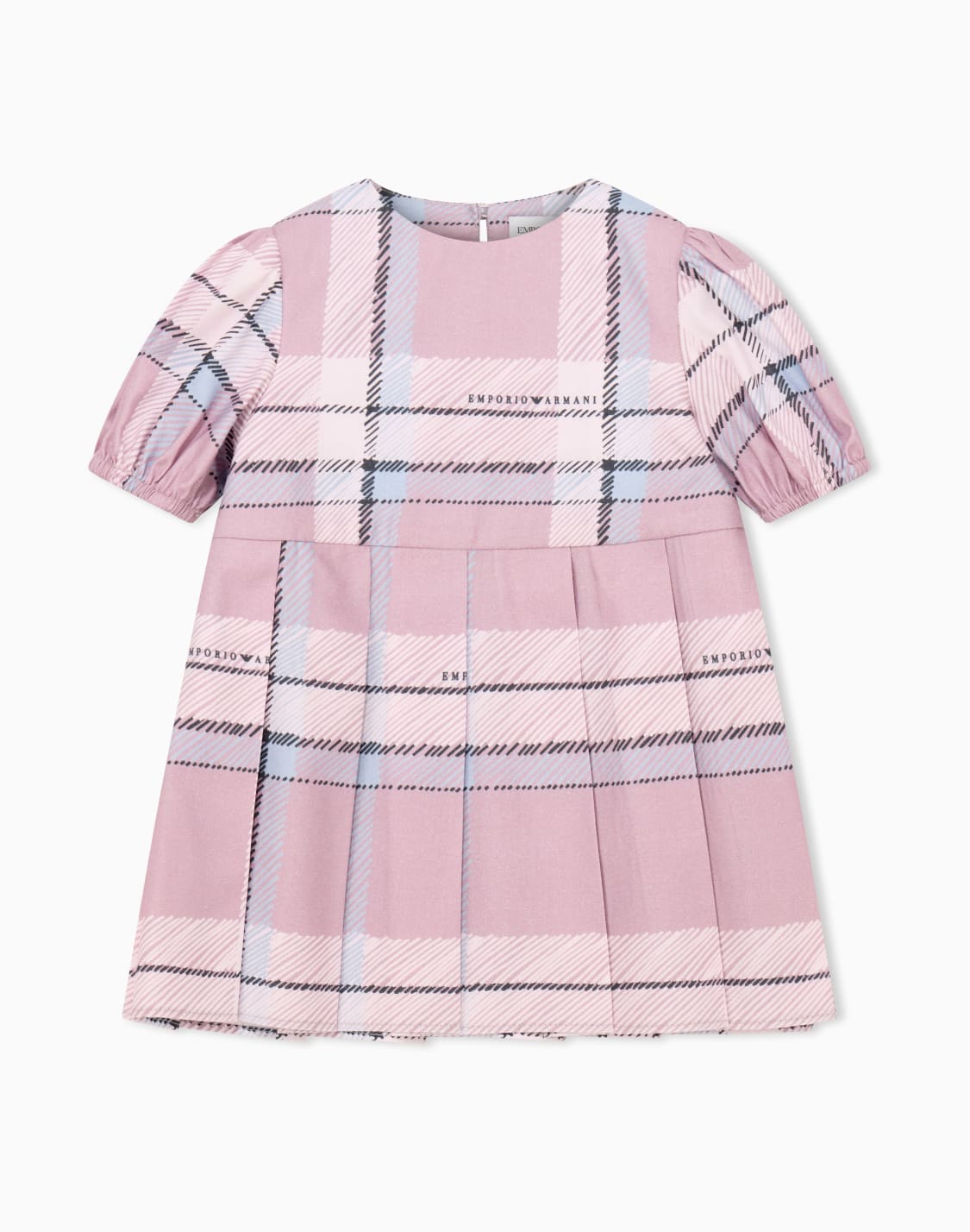 dress-in-plaid-cotton-and-viscose-with-puff-sleeves-pink--emporio-armani