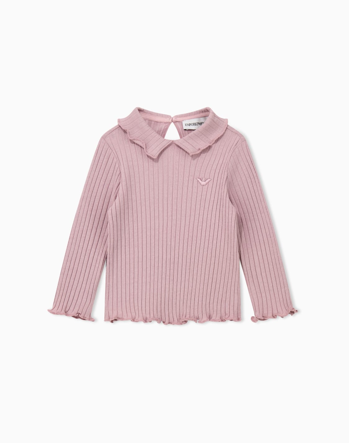 t-shirt-in-ribbed-cotton-with-long-sleeve-and-ruffled-collar-pink--emporio-armani