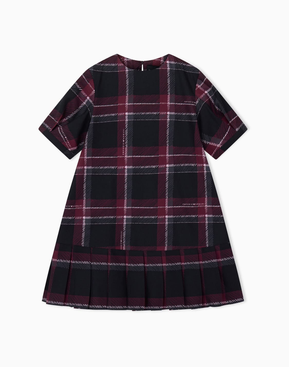 dress-in-printed-plaid-cotton-and-viscose-with-pleated-hem-blue--emporio-armani