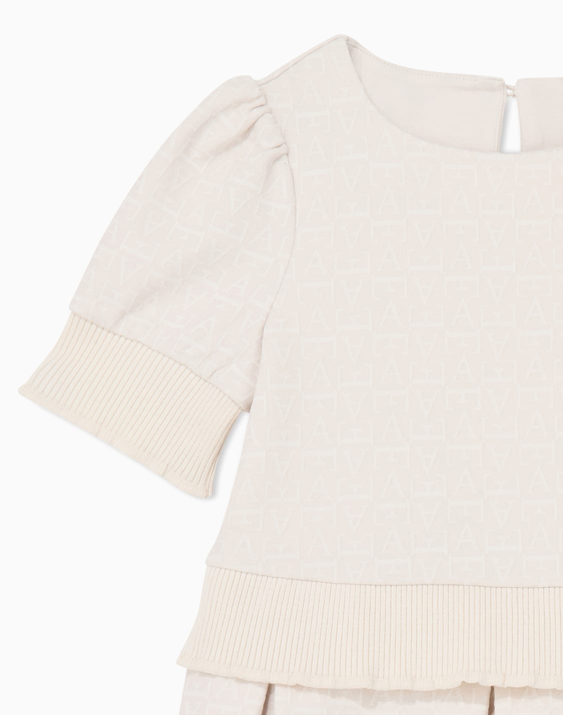 monogram-jacquard-dress-with-puff-sleeves-and-pleated-skirt-beige--emporio-armani