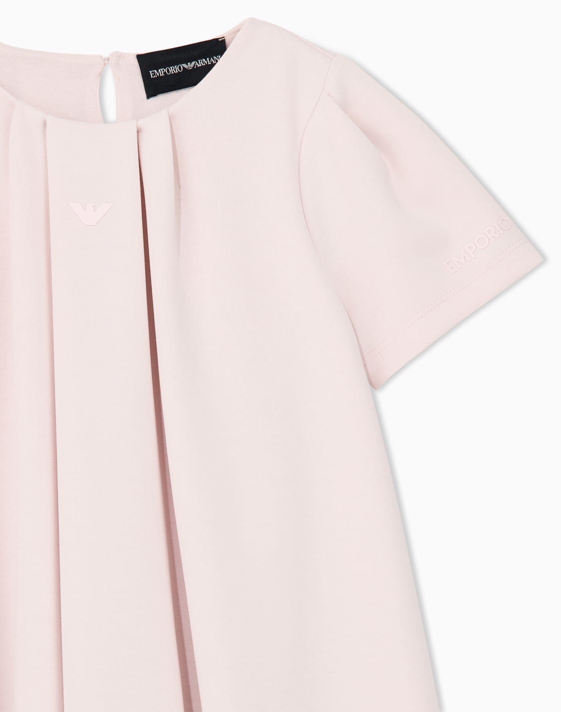 robe-en-jersey-manches-courtes-avec-col-rond-et-plis-rose--emporio-armani