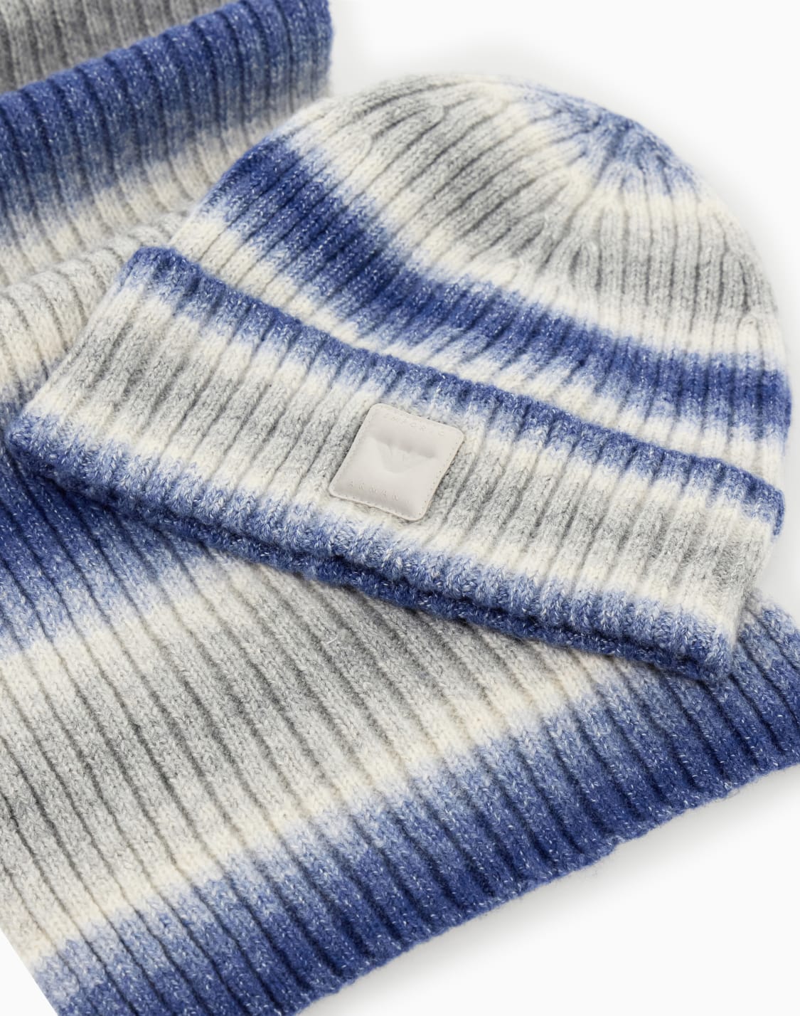 ribbed-cotton-knitwear-set-with-a-striped-beanie-and-scarf-blue--emporio-armani
