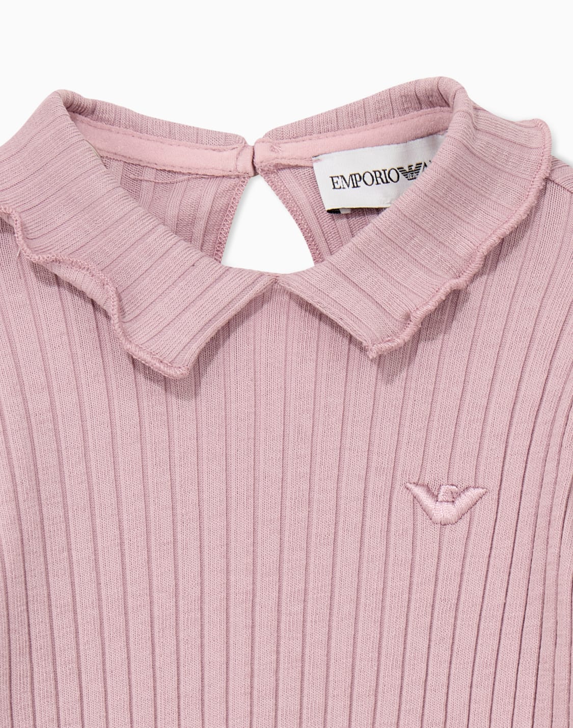 t-shirt-in-ribbed-cotton-with-long-sleeve-and-ruffled-collar-pink--emporio-armani
