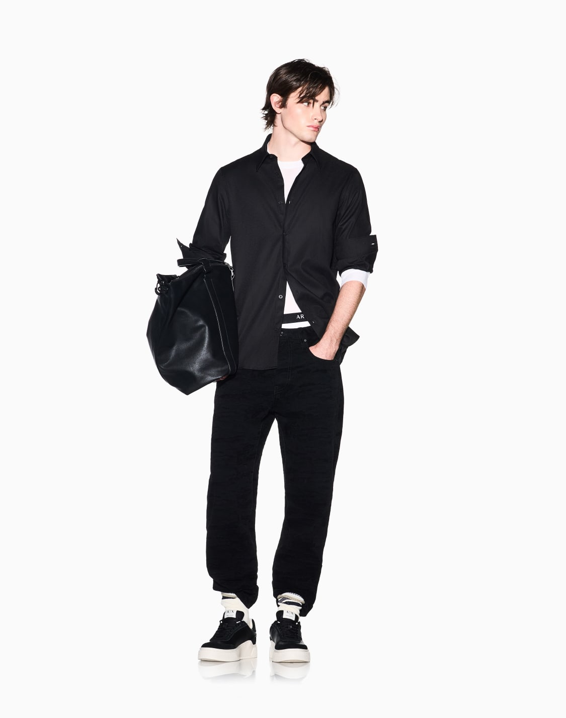 casual-shirt-in-textured-cotton-jacquard-black--armani-exchange