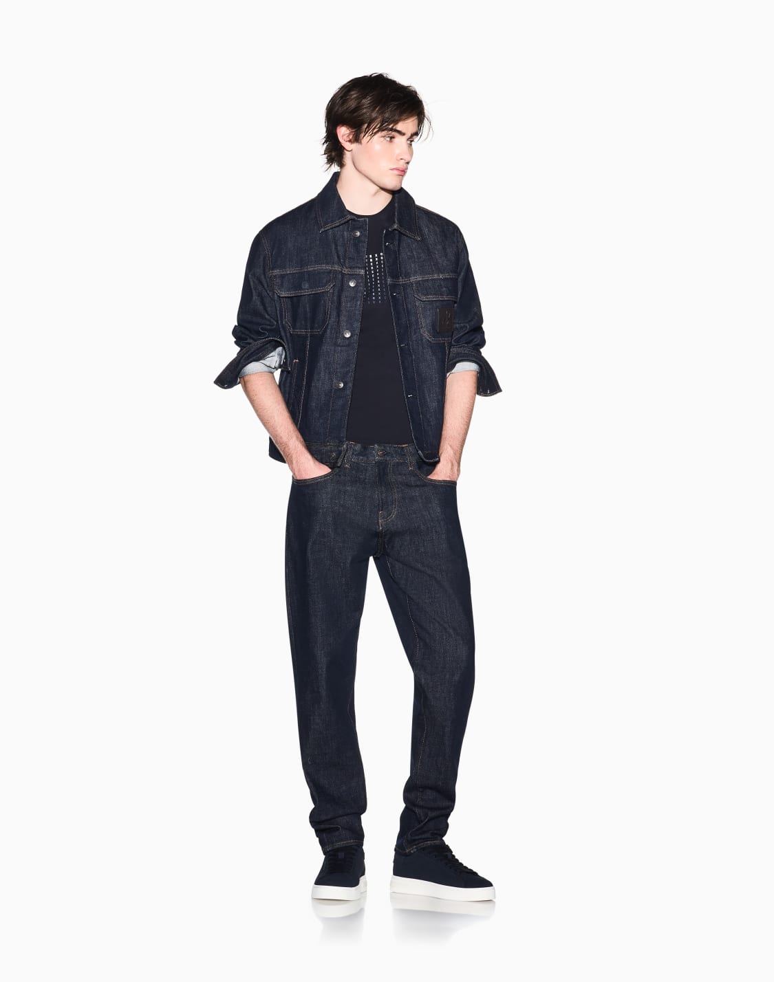 デグラデロゴ-半袖クルネックtシャツ-ネイビブル--armani-exchange