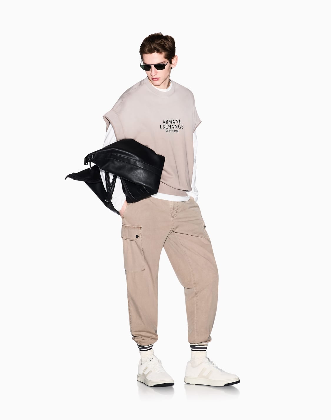 axロゴ-グラデション-ショトスリブトップス-グレ--armani-exchange