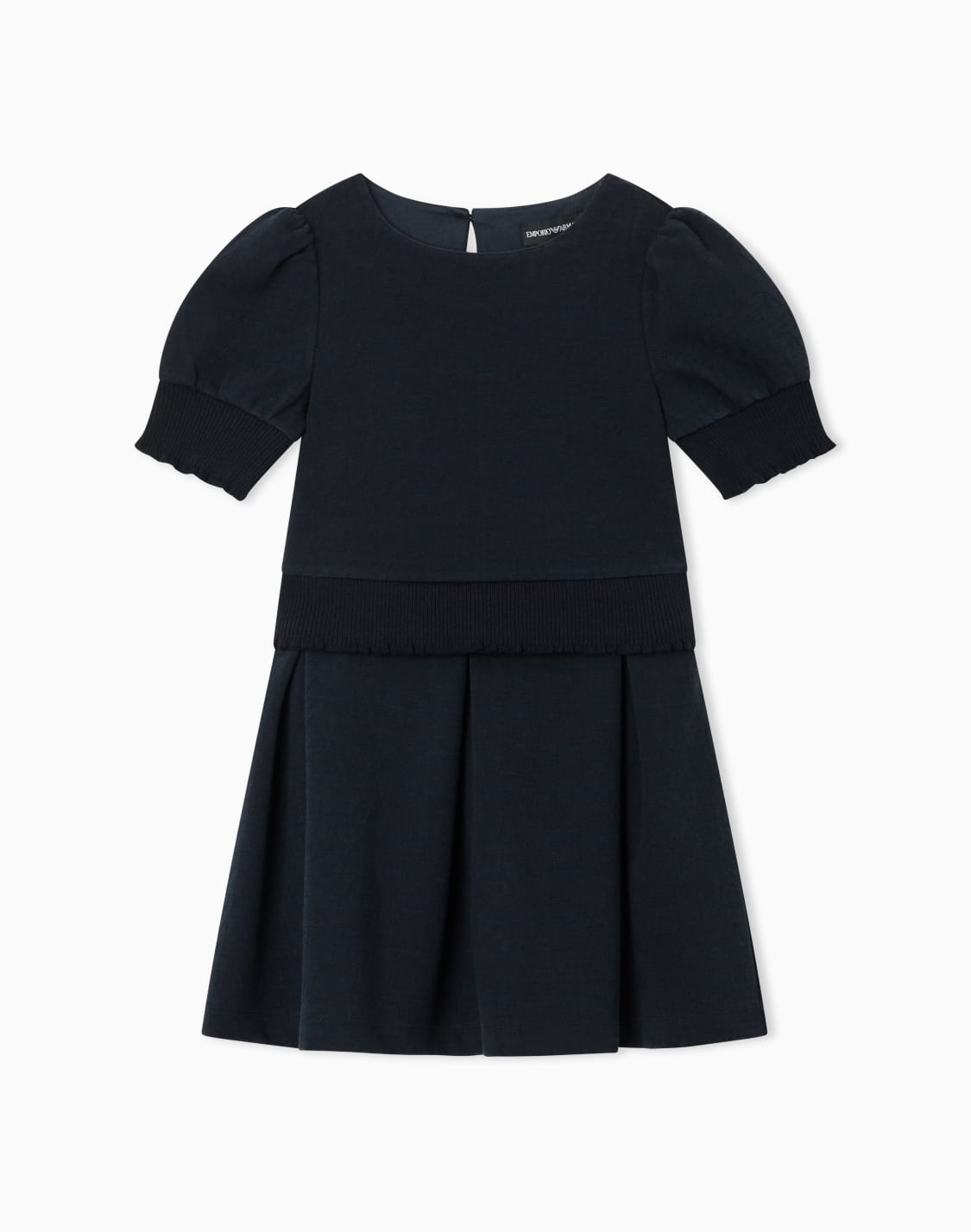 monogram-jacquard-dress-with-puff-sleeves-and-pleated-skirt-navy-blue--emporio-armani