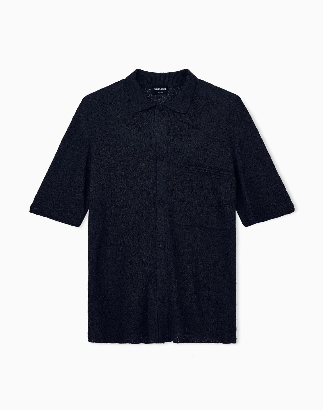レギュラフィット-襟付き半袖カディガン-リンクス編み-ブラック--giorgio-armani